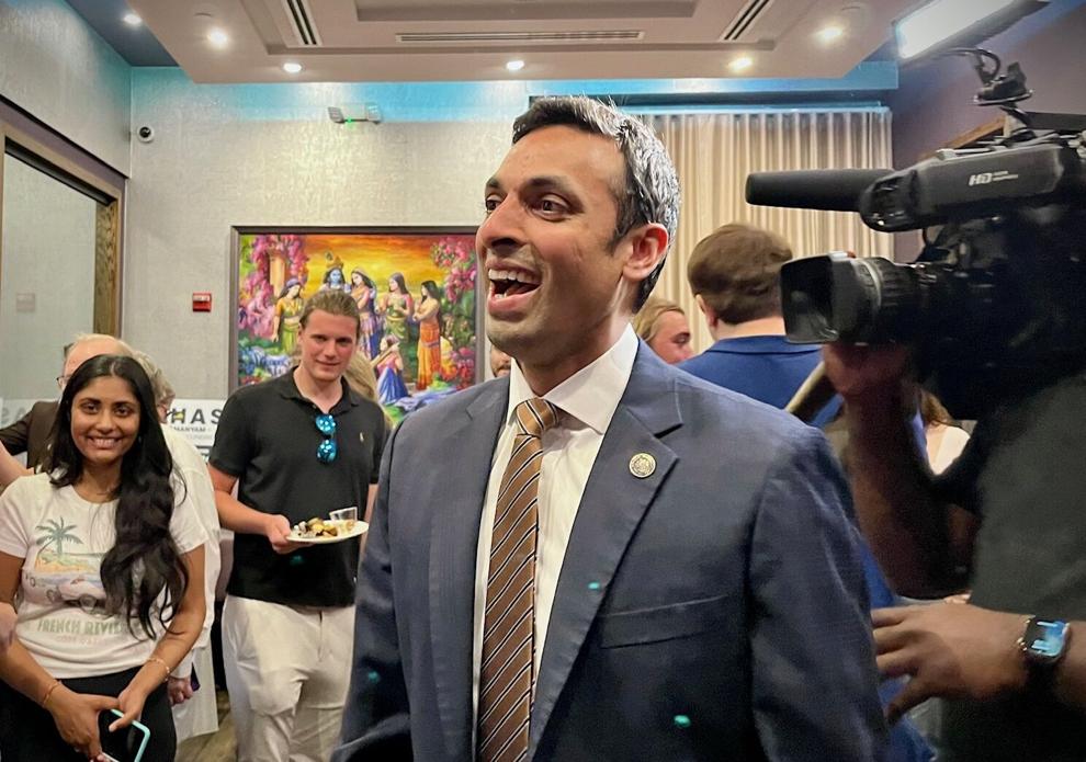 suhas-win-party-66722bfb2494c.image State Sen. Suhas Subramanyam, who won the Democratic primary in Virginia's 10th Congressional District Tuesday, joins supporters at Celebration by Rupa Vira restaurant in Ashburn Tuesday night.